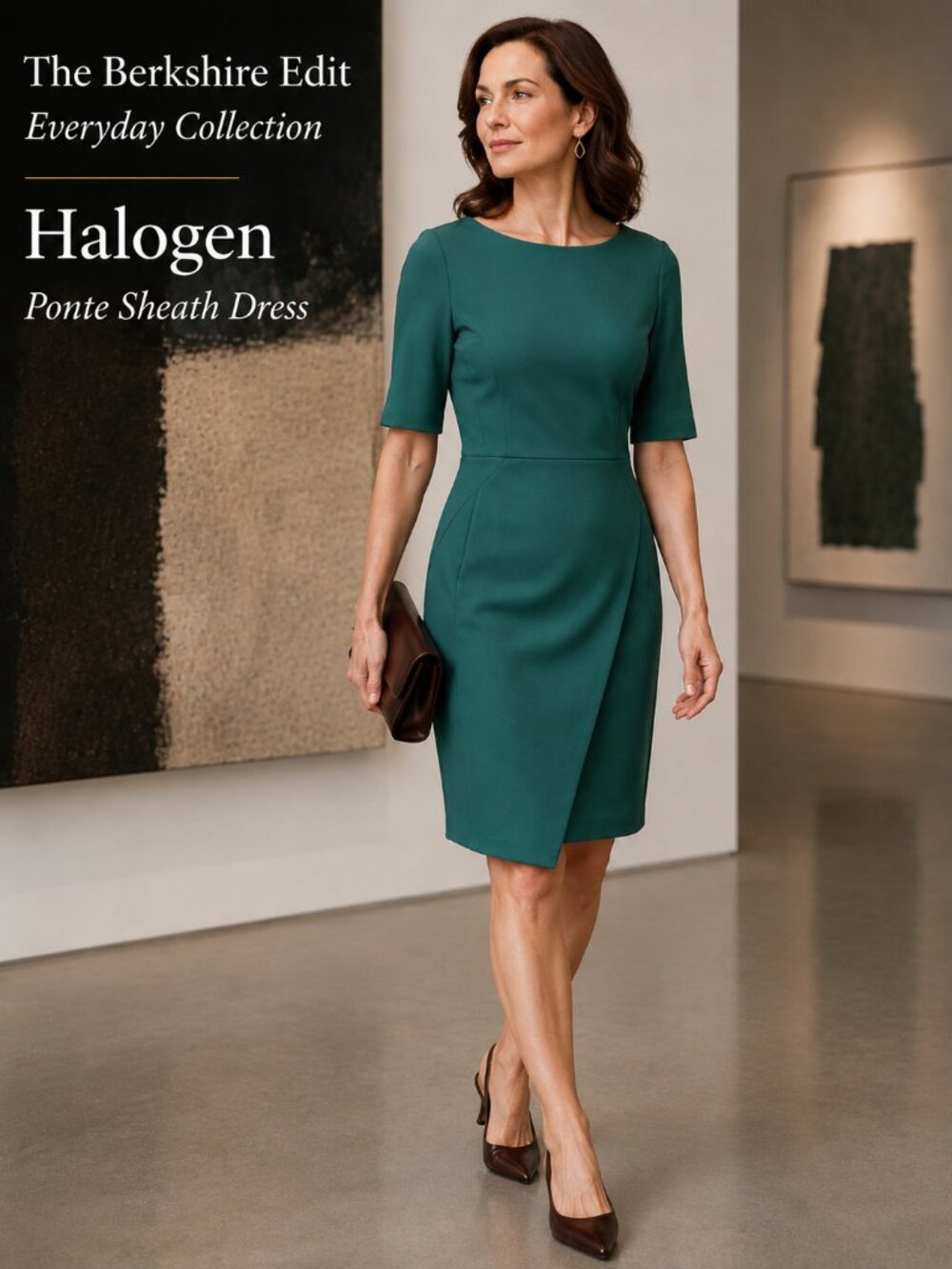 Halogen Teal Ponte Sheath Dress Size 8 Faux Wrap Back Zip Workwear Career